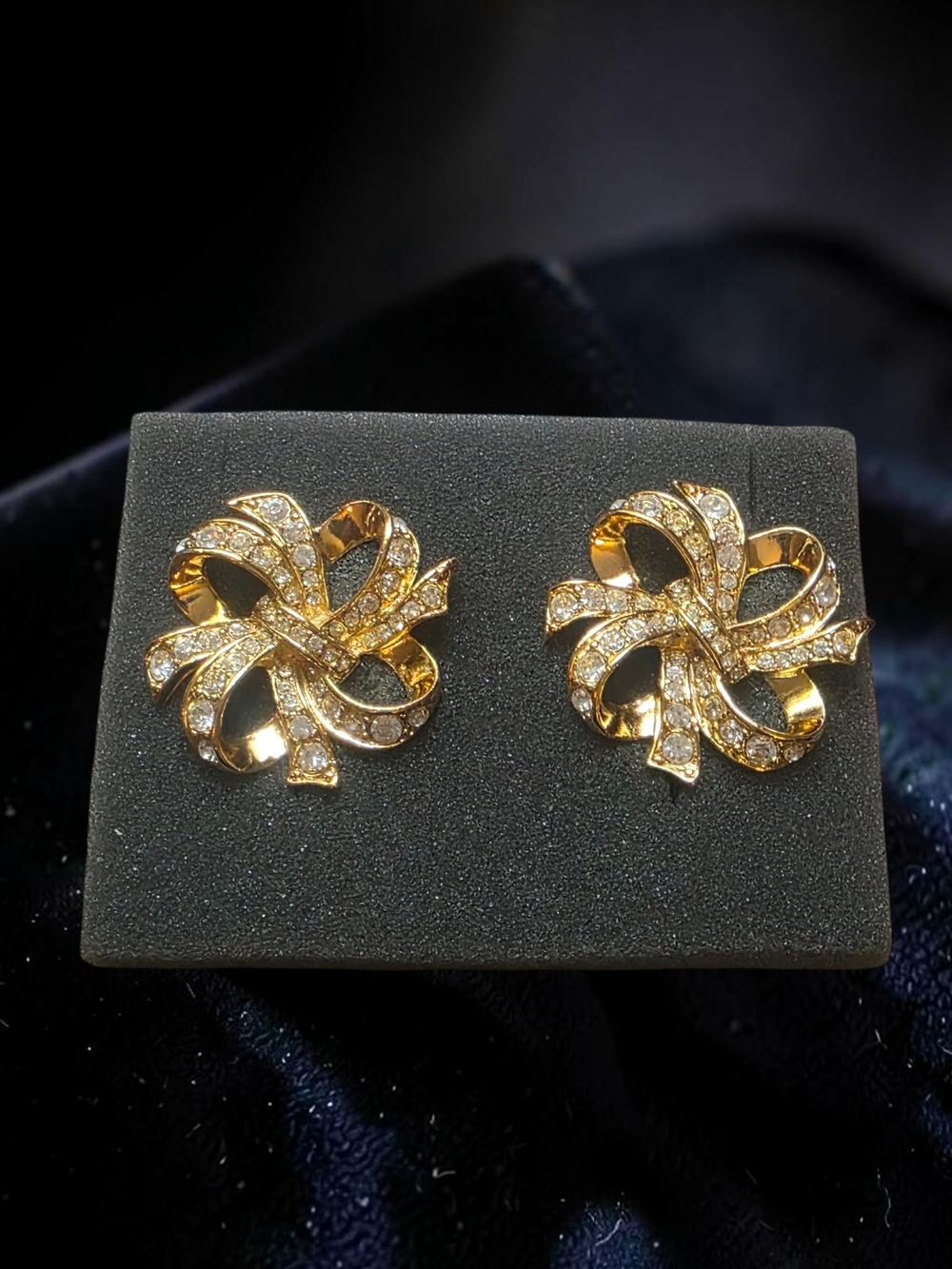 Gold Crystal Ribbon Cluster Stud Earrings - Women Jewelry
